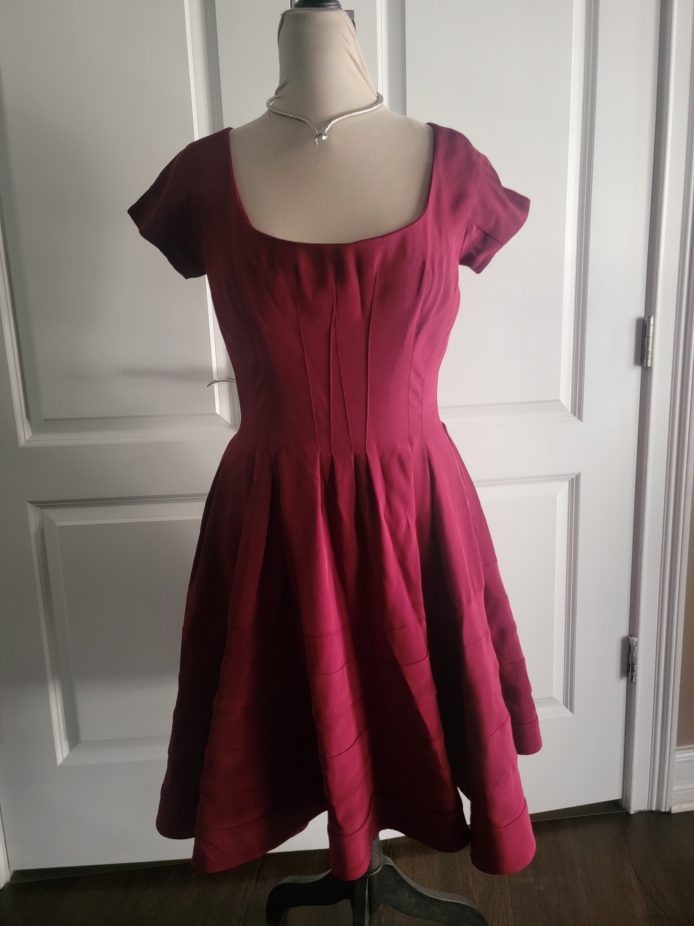 Zac Posen Raspberry Fit-and-Flare Midi Dress with Square Neck